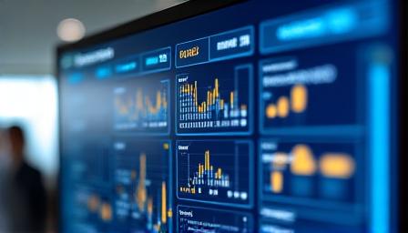 Data analytics charts on a screen showing social media ROI